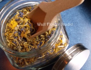 Calendula Chamomile Lavender in Jar with scoop - bath Wall Flower Studio sm