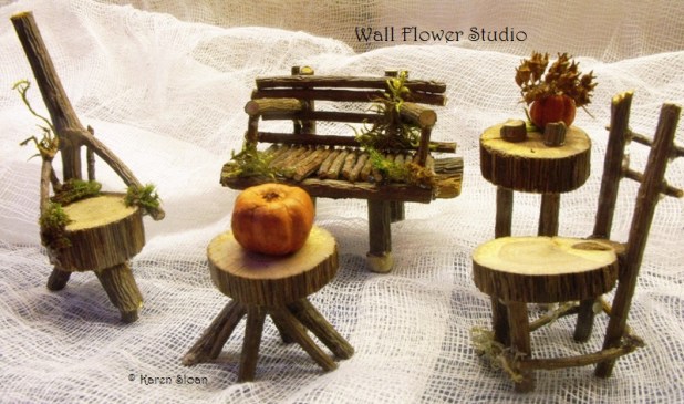 fairy furniture at Wall Flower Studio Garden - copyright Karen Sloan